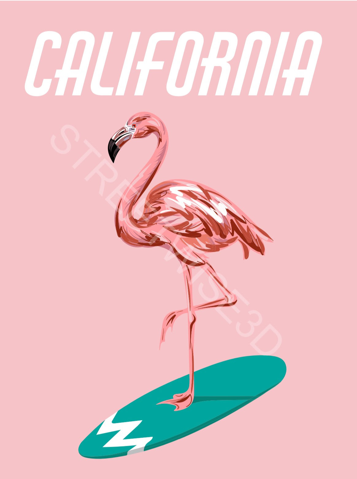 Vintage City Travel Print California Flamingo A4