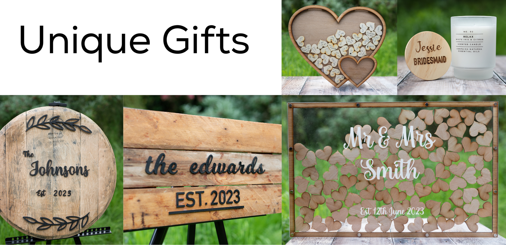 Elegant and modern Wooden Wedding Signage, Decorations, and Custom Engraved Gifts