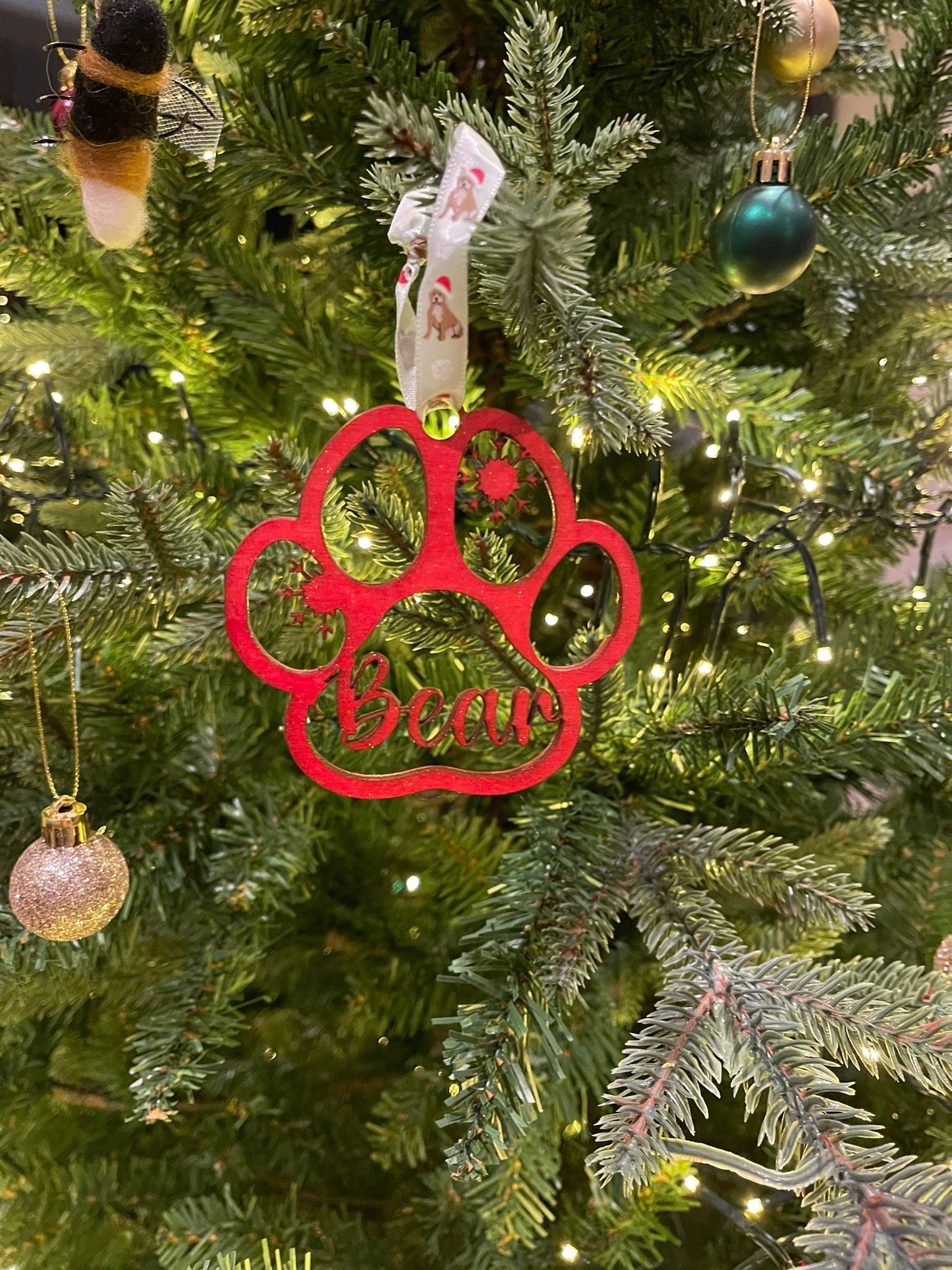 Personalised Christmas Dog Paw Print Bauble