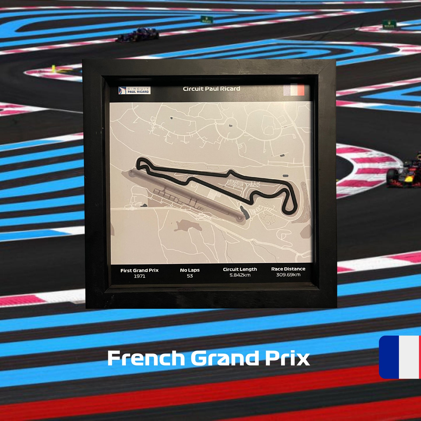 F1 2022 Circuit Map - Formula One Paul Ricard Track  Wall Art in Black Square Frame French Grand Prix