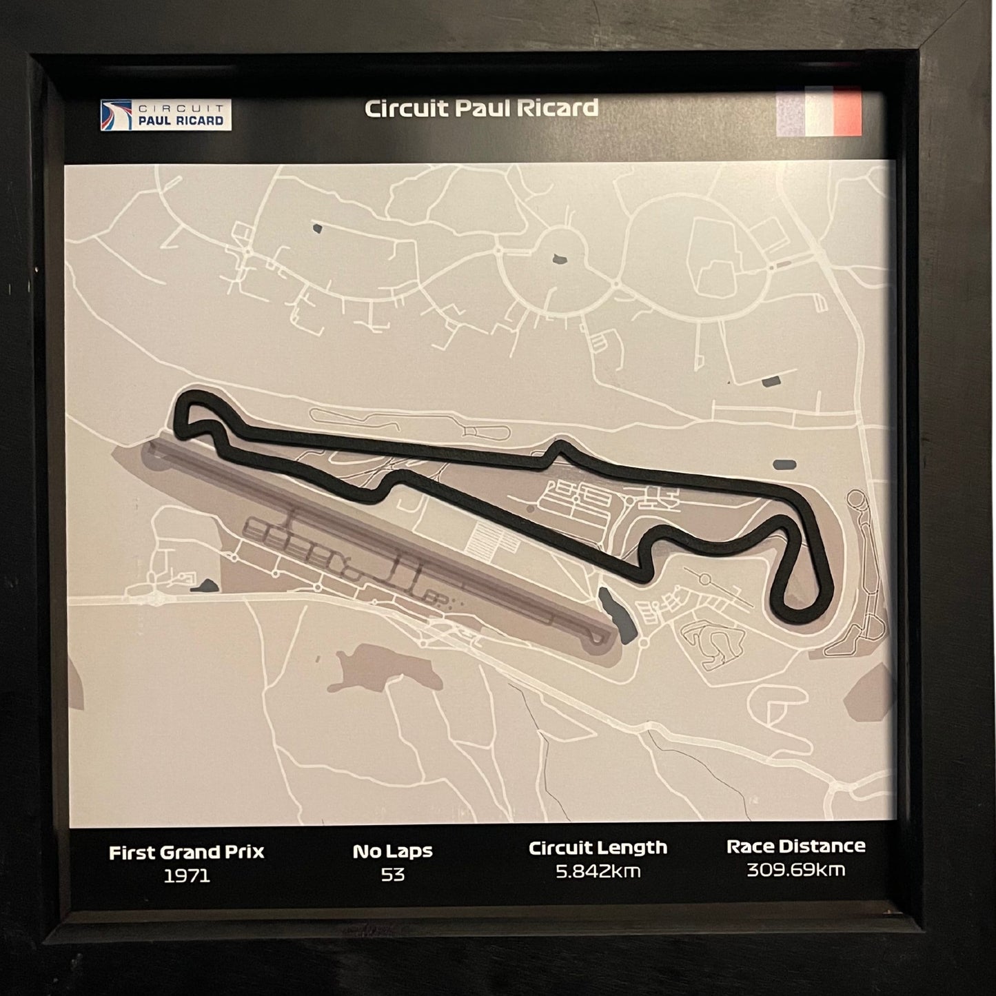 F1 2022 Circuit Map - Formula One Paul Ricard Track  Wall Art in Black Square Frame French Grand Prix