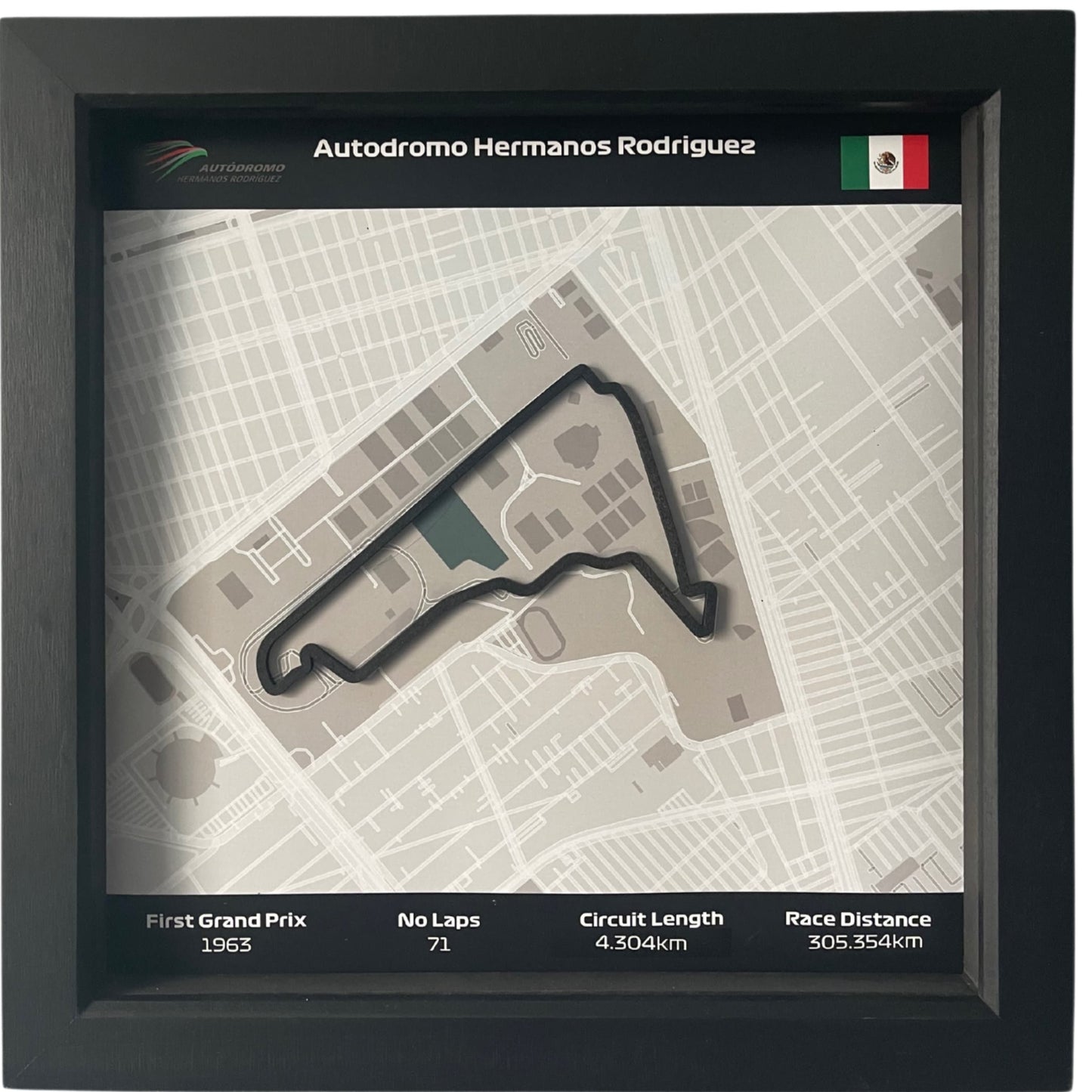 F1 2022 Circuit Map - Formula One Mexico City Track  Wall Art in Black Square Frame Mexico Grand Prix