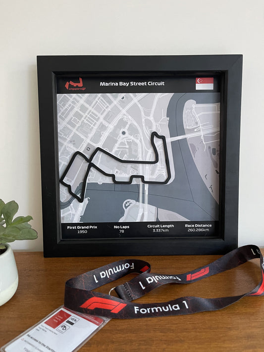 F1 2022 Circuit Map - Formula One Singapore Marina Bay Race Track  Wall Art in Black Square Frame - Christmas Gift