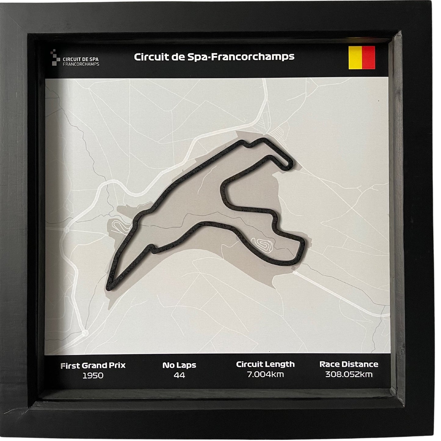 F1 2022 Circuit Map - Formula One Spa Track  Wall Art in Black Square Frame Belgian Grand Prix