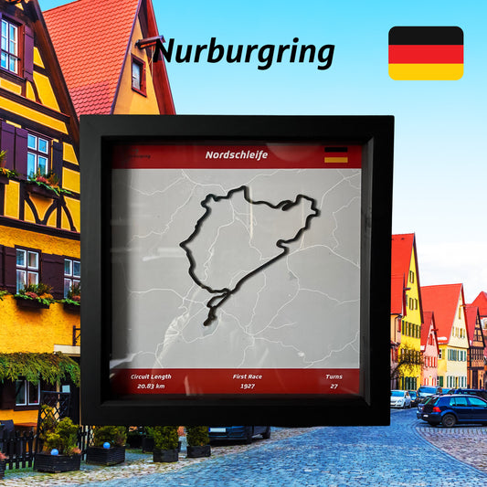 Nurburgring Circuit Map - in Black Square Frame -