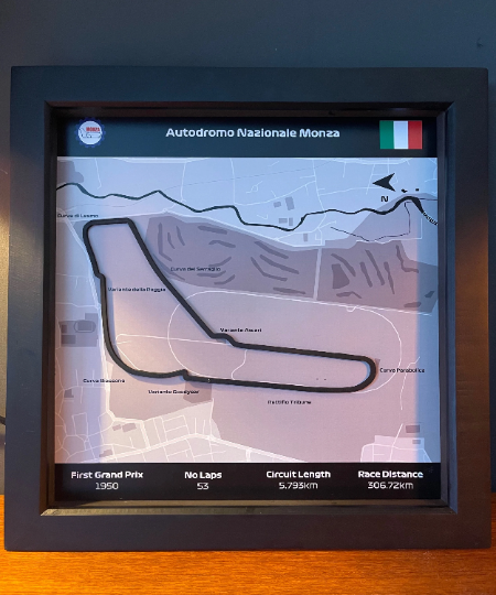 Monza Race Track 3D Laser Cut Wall Art in Black Square Frame - Grand Prix